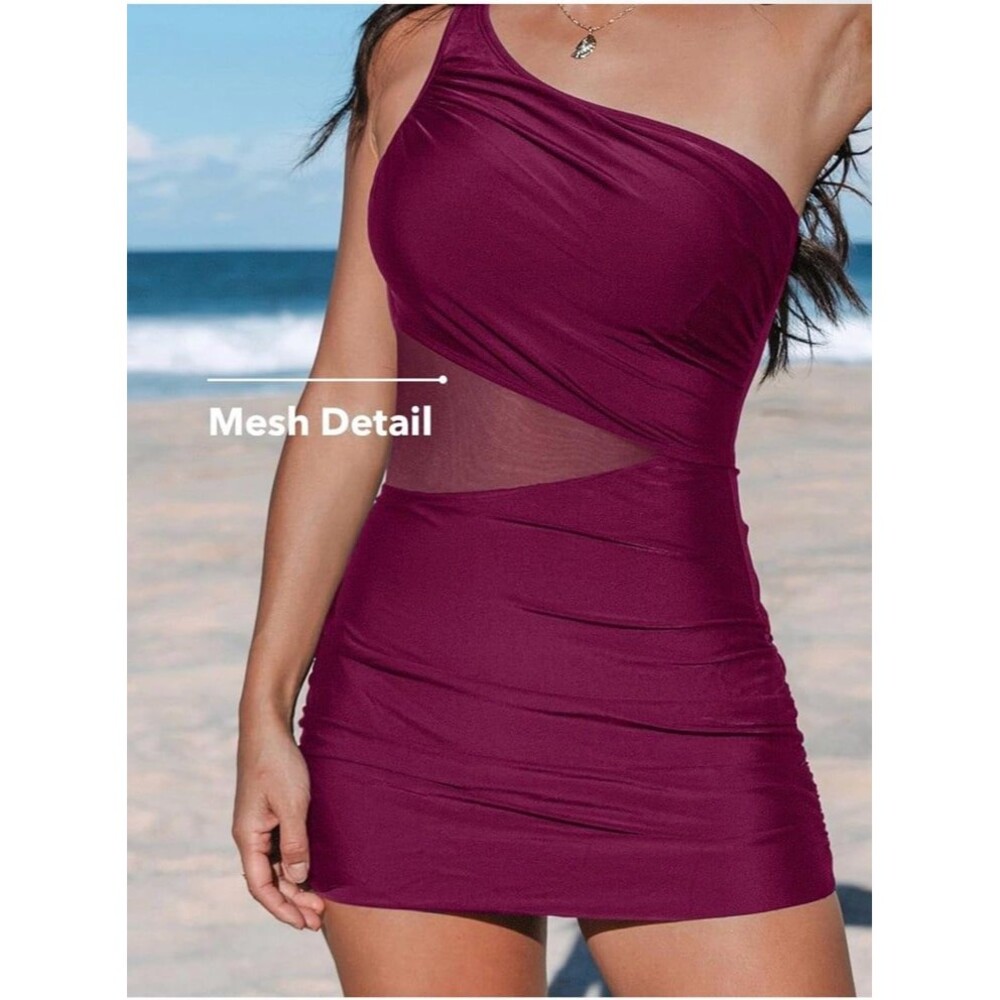CUPSHE Women's One Piece Swimsuit Asymmetrical Tummy Control NWT Burgundy Size M
